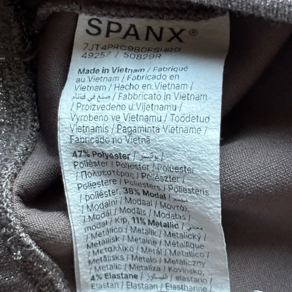 FLAWED Spanx Modern Shimmer Metallic Brown Taupe High Waist Wide Leg Pants Large - Picture 11 of 14